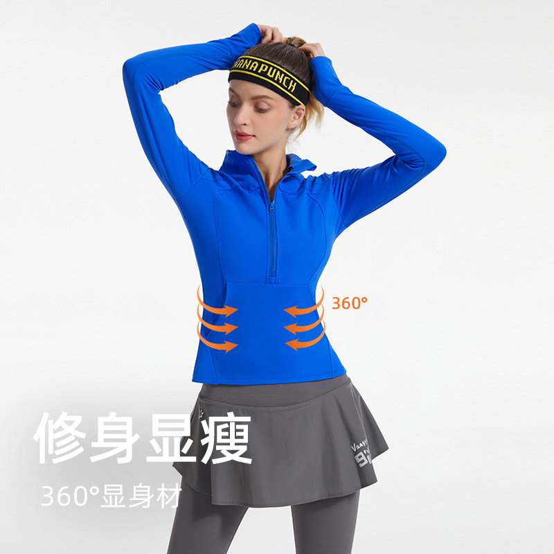 Regular Fleece-Lined Running Sweatshirt with Stand-Up Collar, Quick-Drying, Breathable, Slim-Fit, Half-Zip, Windproof, Warm Sports Top C002