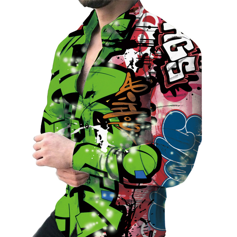 2023 comercio exterior amazon nuevos hombres de impresión digital casual de manga larga de solapa cardigan camisa delgada hombres