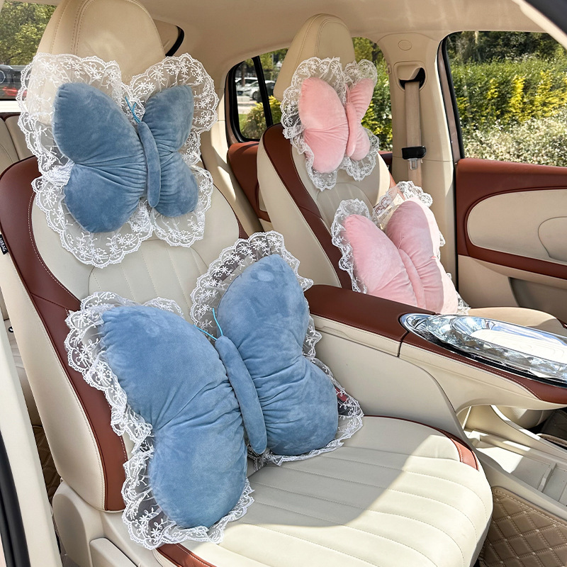 Creative Bow Car Headrest and Waist Support Cross-Border New Product Car Cushion Neck Pillow Plush Car Waist Support Cushion