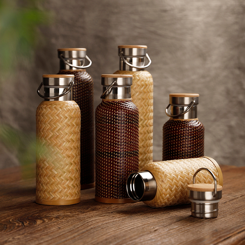 竹编保温杯焖茶水杯高档热水瓶开水壶小旅行便携杯子老式复古茶杯