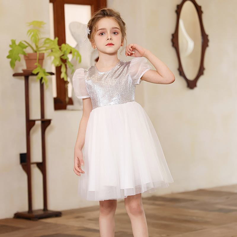 Falda de vestir para niños, verano nuevo estilo, vestido de niña, vestido de princesa de malla, vestido de niña de flores, falda de ropa para niños