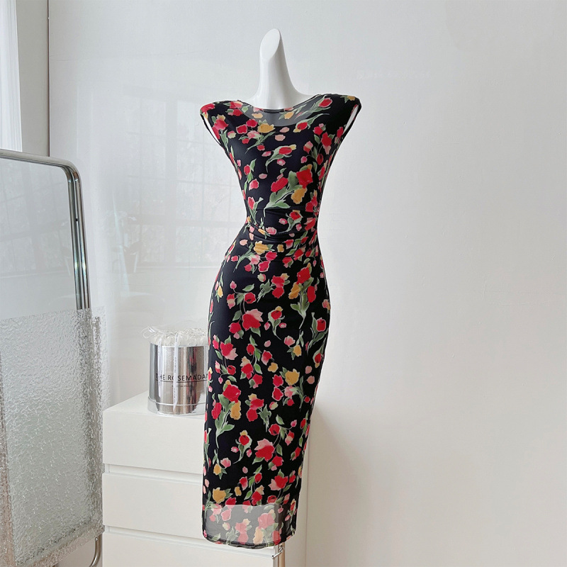 Real Shot of Retro Cheongsam Improved Hip-Hugging Dress Fishtail Skirt Mid-Length Skirt