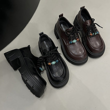 2025秋季英伦风PU粗跟浅口单鞋 圆头厚底高跟女鞋简约风冬季适用