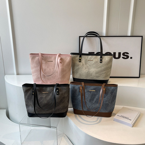 Fashionable casual large-capacity tote bag for women new 2024 large bag fashionable contrast color commuter bag trendy shoulder bag
