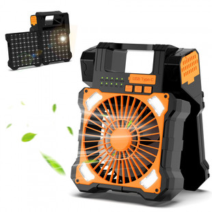 E9X Solar Fan Cross-Border Camping Fan Power Bank USB Portable Outdoor Dual Solar Panel Camping Style