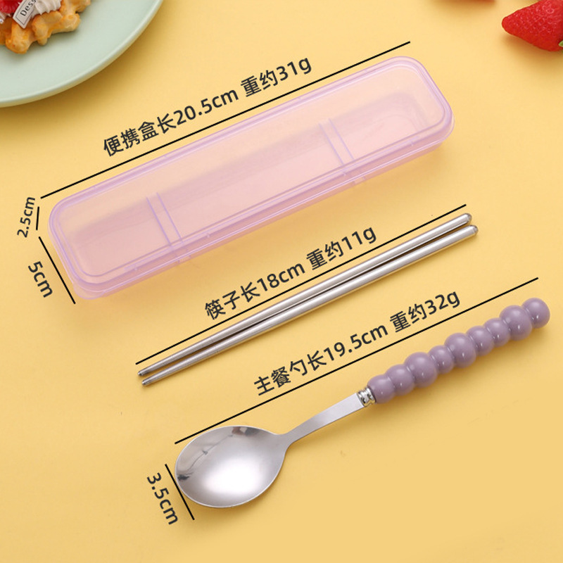 ポータブル食器セット ステンレススプーン 箸 フォーク 家庭用 学生 子供用 シンプル食器 3点セット クロスボーダー|undefined
