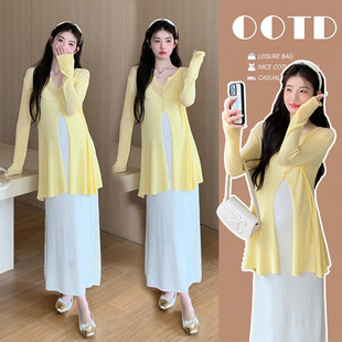 Real shot in stock high quality fashion skirt sunscreen two-piece pregnant women dress suit maternity clothes