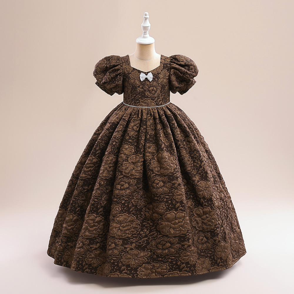 Vestido de las niñas europeas y americanas Vestido de manga de burbuja vestido de niña de las flores vestido de princesa pettiskirt de los niños