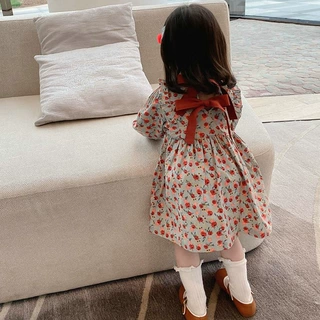 女童裙子蝴蝶结甜美花朵连衣裙公主裙26秋装新款外贸童装代发