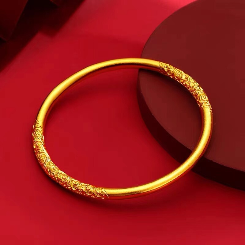 Brass Gold-Plated Scroll Pattern Bracelet, Gold Store Heritage Plain Closed Bracelet, New Solid Live Supply Factory Batch