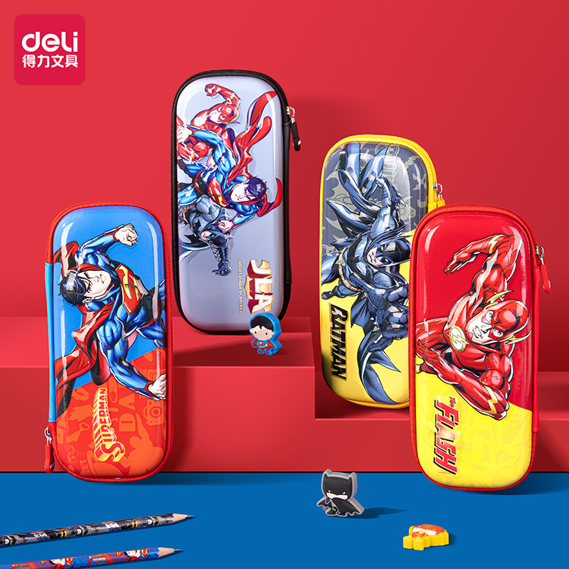 得力67158正义联盟EVA笔袋  小学生大容量铅笔盒 多层收纳文具盒
