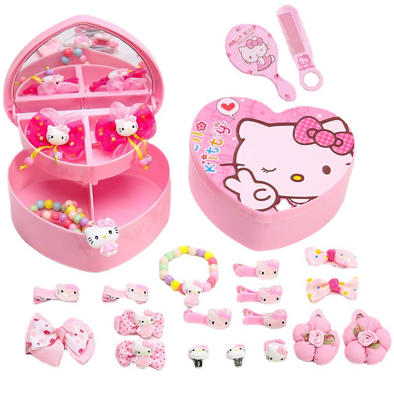 Набор детских украшений Hello Kitty: ожерелье, браслет, кольца, бантики для волос, мультяшные аксессуары для принцессы