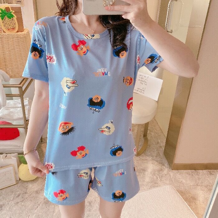 Pijamas mujeres verano suelta más tamaño dulce lindo estudiante pantalones cortos de manga corta se puede usar fuera estilo coreano desgaste del hogar traje