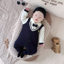 婴儿少爷服百天周岁连体衣春秋季男女童宝宝爬服满月礼服绅士衣服