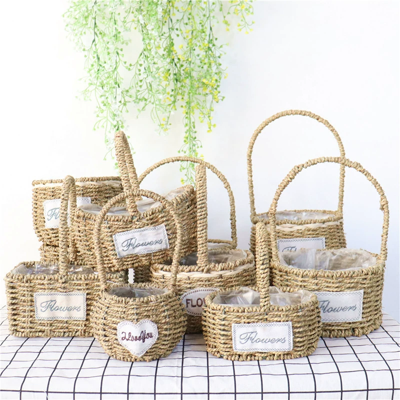 Straw handheld flowerpot, woven basket, J64