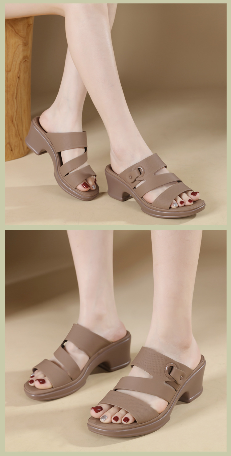 Dép sandal nữ quai chữ V đế xuồng đục lỗ thoáng khí, đế mềm chống trượt — màu nâu, màu đen, màu mơ chi tiết 5