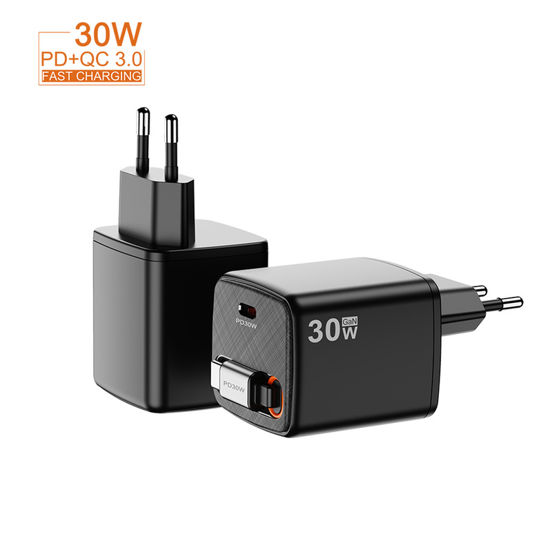 Comes with a Retractable Cable Pd30W Gallium Nitride Charger Type-C Fast Charging Head for Mobile Phones, Laptops and Tablets, Portable