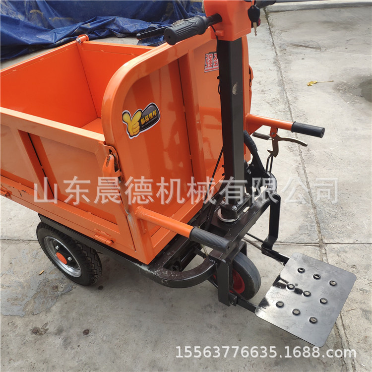 小型沙石工程三轮车 手推翻斗车48v可骑行电动灰斗车