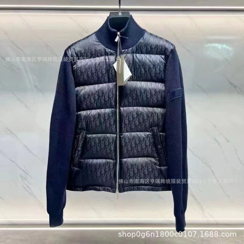 欧洲站新款D家针织拼接休闲羽绒服 男白鸭绒保暖时髦修身羽绒外套|undefined
