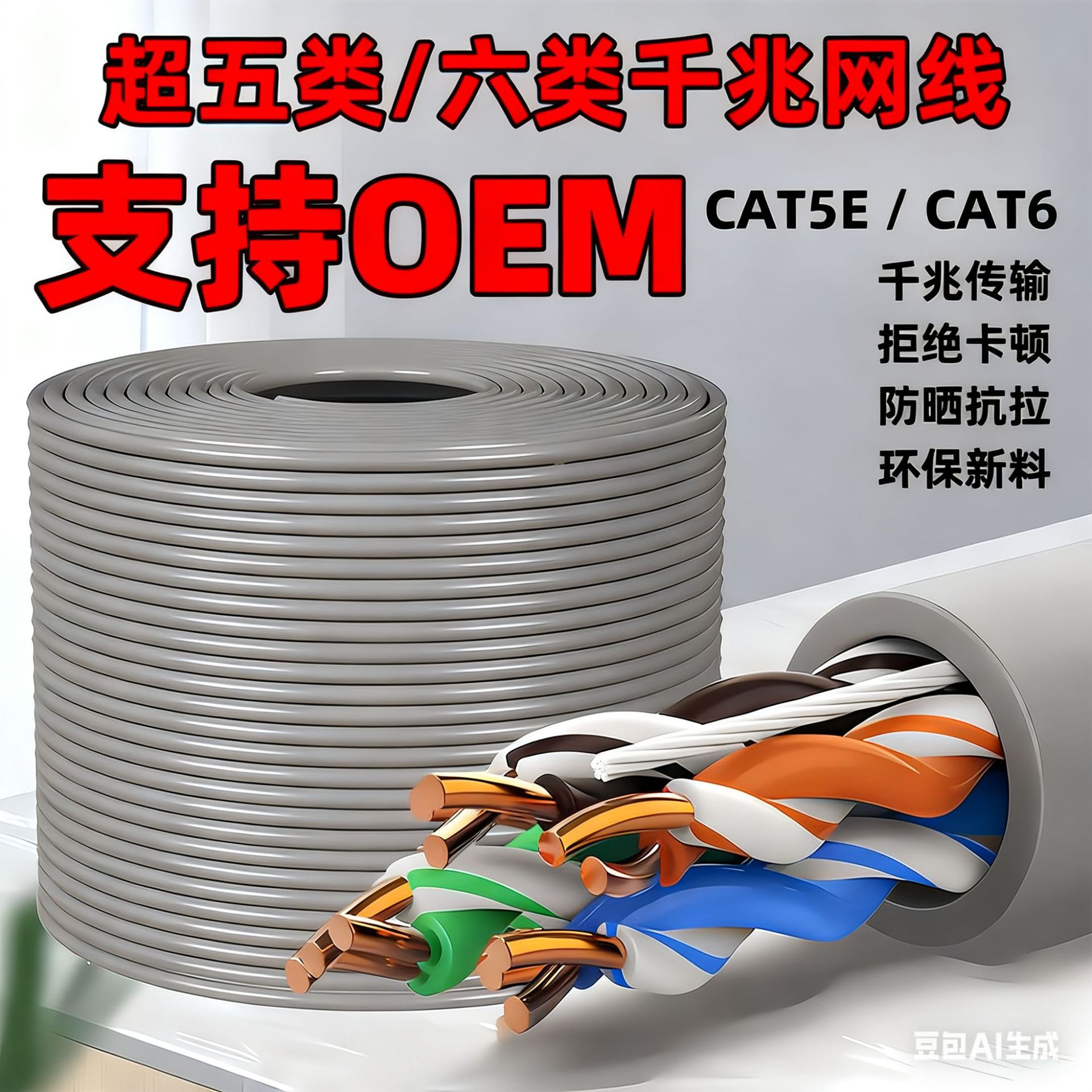 超六类网线 超五类无氧铜工程网线cat5e电脑网络线双绞线 足305米
