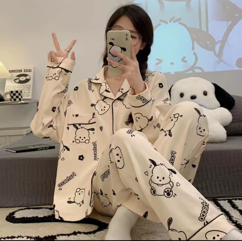 メーカー卸売春と秋の女性用パジャマ漫画ホーム服女の子長袖ズボンラペル在庫ありかわいいダブルロング|undefined