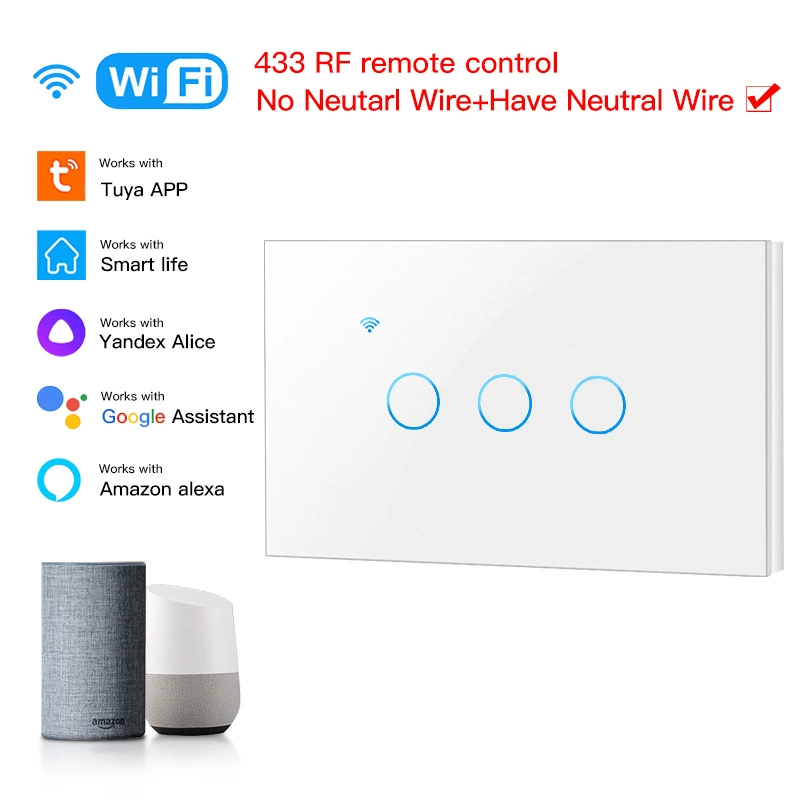 WiFi сенсорный настенный выключатель (Tuya) серия Graffiti, 120 В, голосовое управление Alexa/Google, 1–3 канала