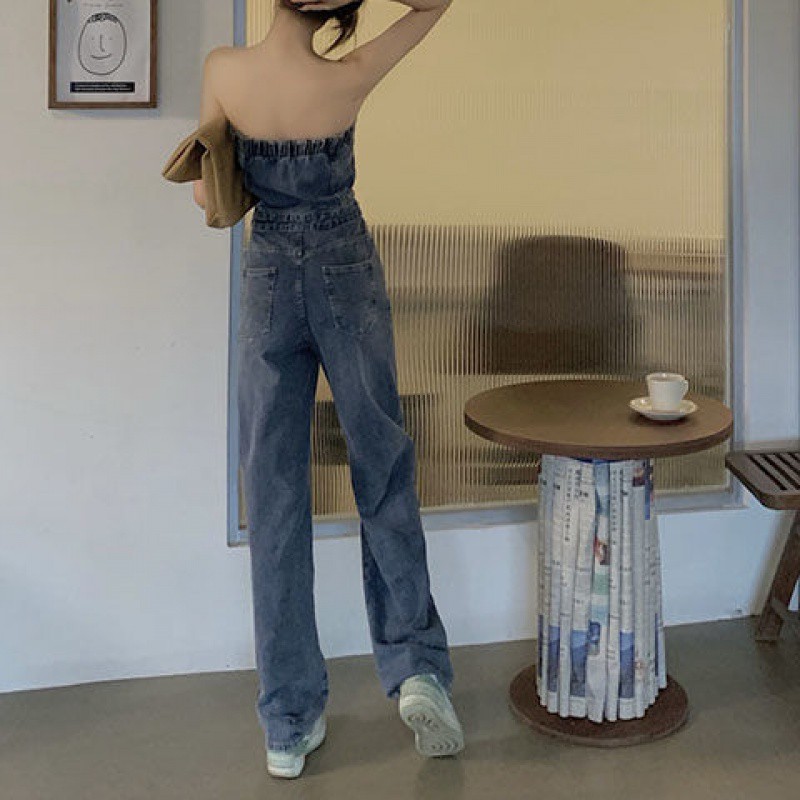 (2개) 봄과 가을 새로운 한국 스타일 데님 바지 여성의 높은 허리 슬림 스트레이트 다리 넓은 다리 바지