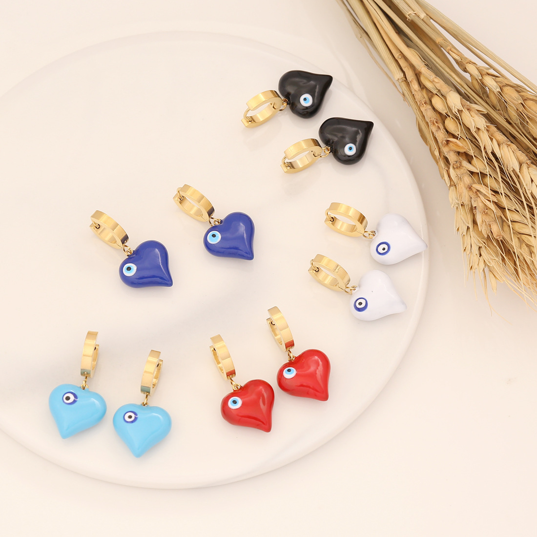 Fashion Heart Shape Stainless Steel Enamel Drop Earrings 1 Pair