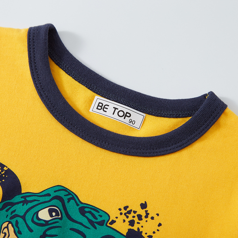 Camiseta de manga corta para niños 2025, nueva ropa infantil, top con estampado de dinosaurio de dibujos animados para niños, estilo coreano de media manga para bebés