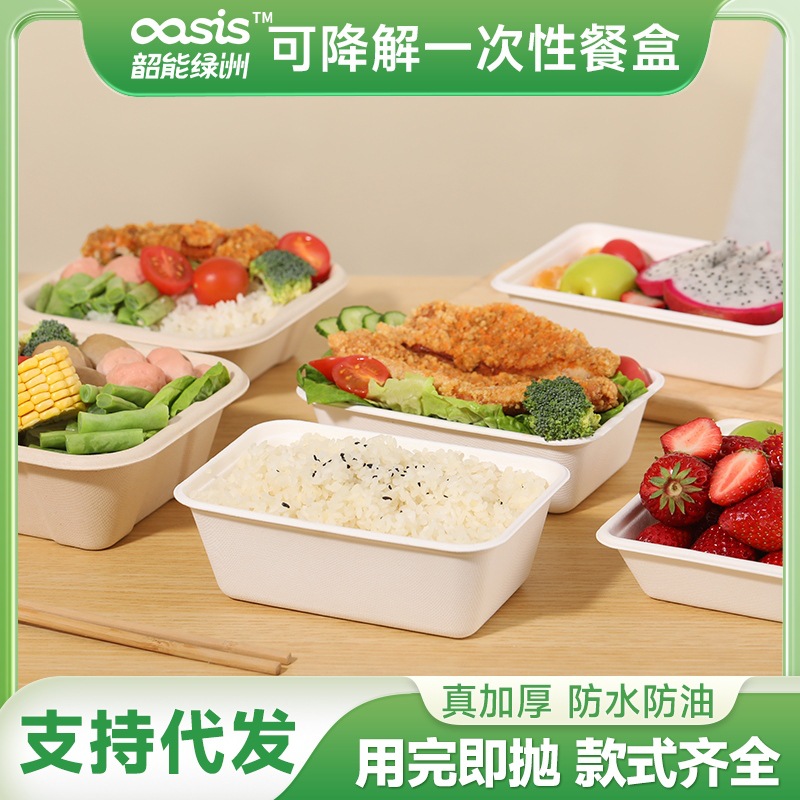 Shaogeng Oasis de caña de azúcar Pulpa de bambú desechable vajilla de protección del medio ambiente 1000ml caja cuadrada compostable