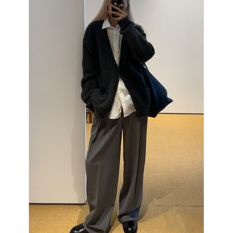 Row Wool Yak Horn Button Cardigan Outwear Old Money Style Top Cardigan Black Sweater 24 Autum New Style