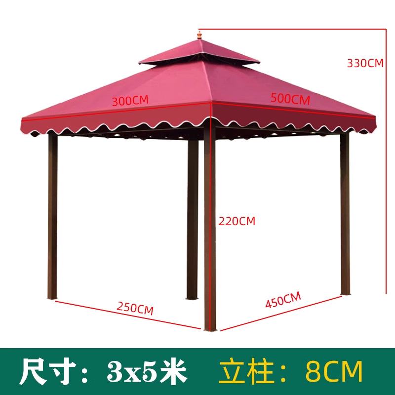 Pabellón al aire libre, techo galvanizado, pabellón de cuatro pilares, patio, jardín, techo, toldo de ocio, gran dosel de lluvia