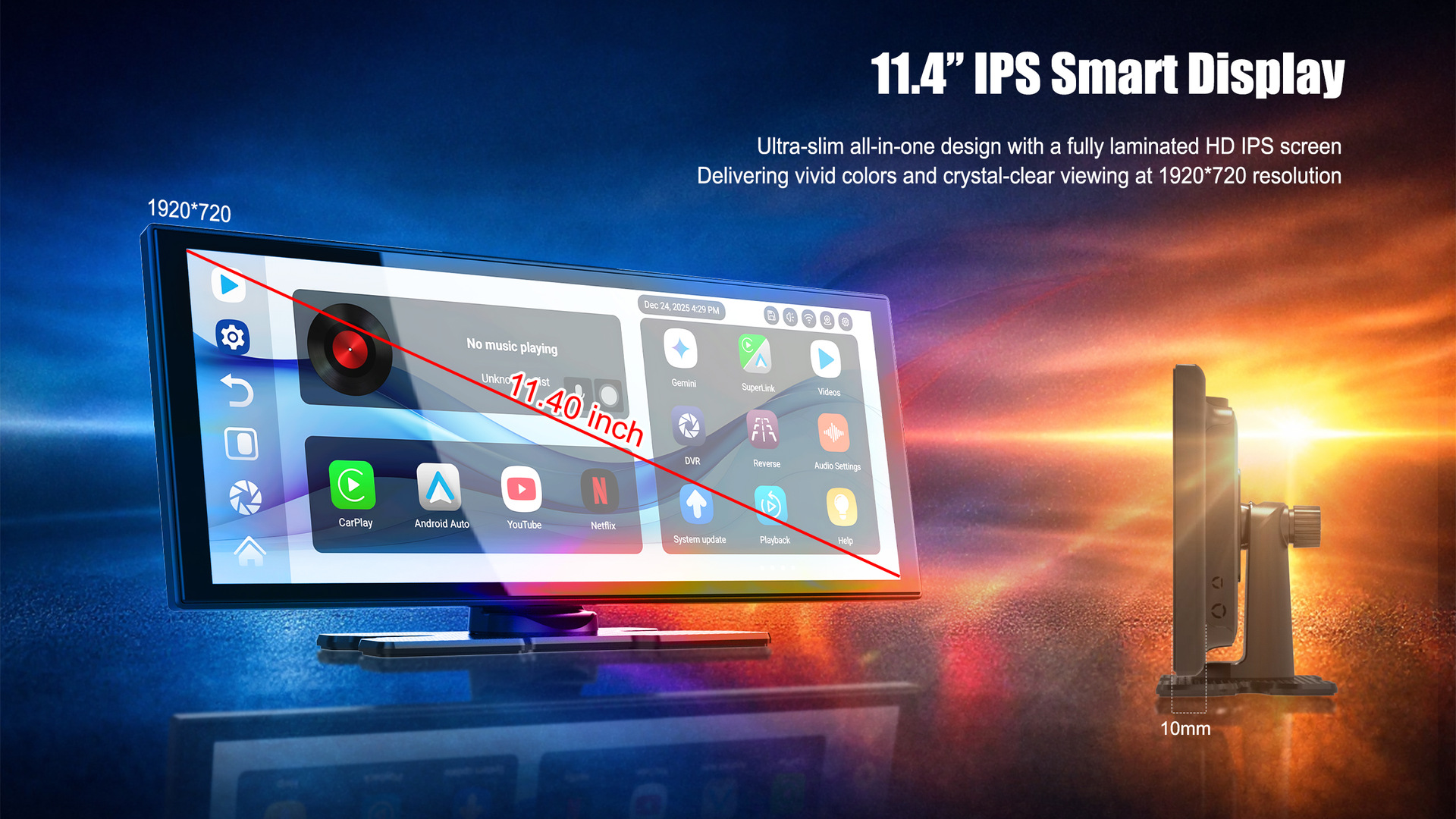 Customized 11.4inch Dash Cam Wireless Carplay Smart Screen Car Reversing Camera Car Navigation