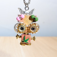 ウッドパンクロボットネックレス diy アクセサリーペンダントキーホルダーカップルの誕生日プレゼントかわいい車の装飾品