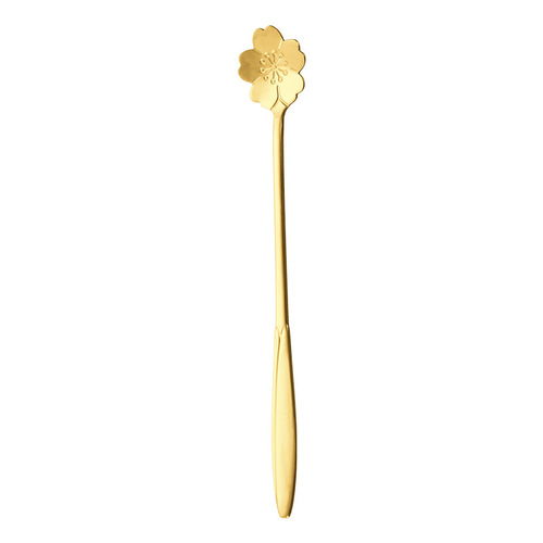Wedding Long Handle Petal Spoon Stainless Steel Long Ice Spoon Titanium Gold Flower Spoon Stirring Spoon Heart Spoon Printed Logo