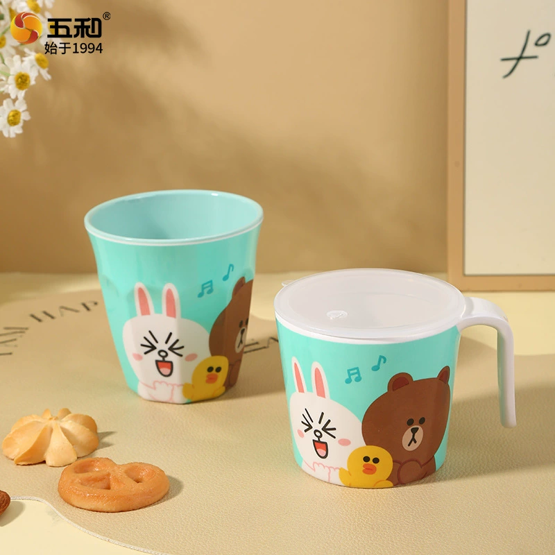Line friends, мультяшная посуда для кормления, детская тарелка, ложка со стеклом, вилка