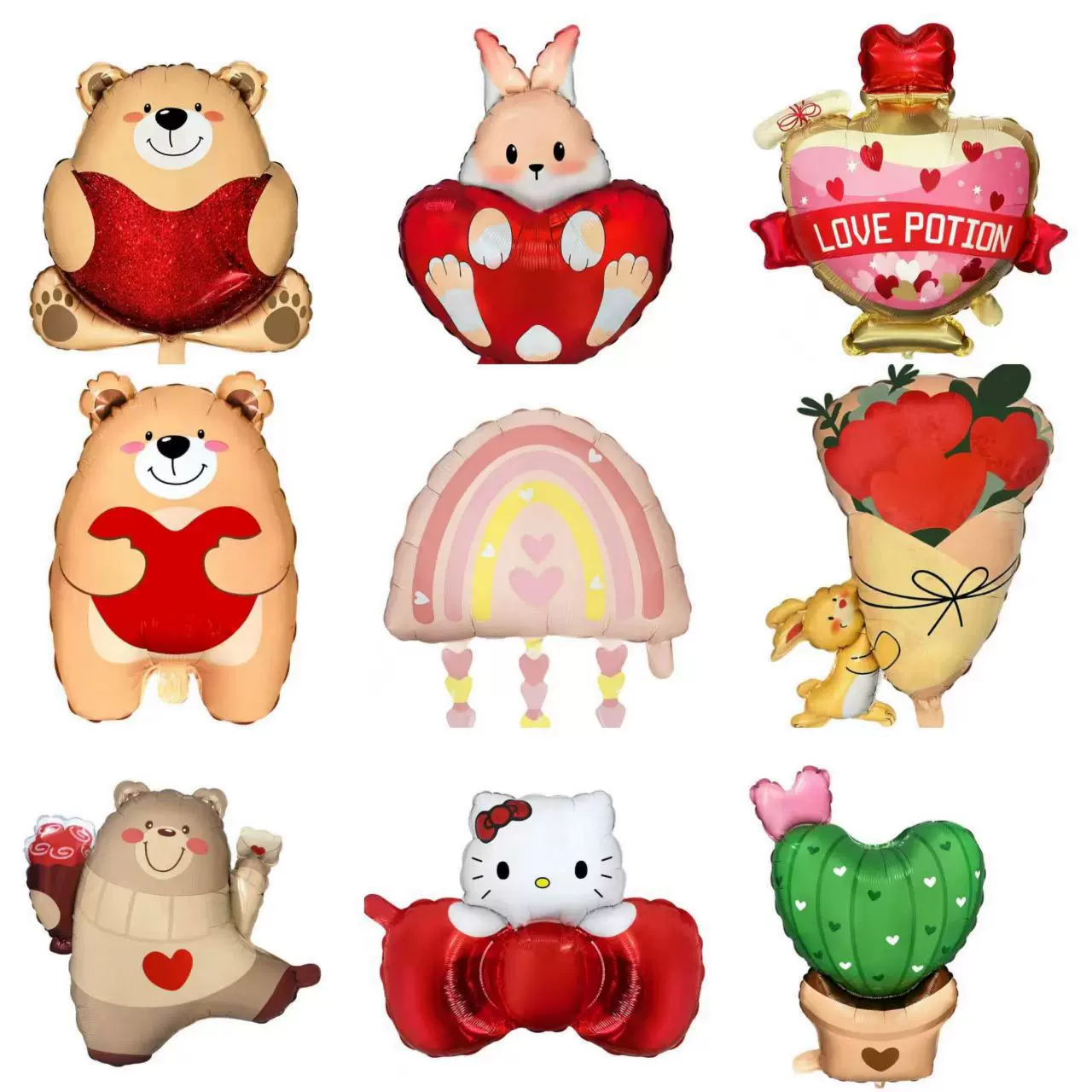 新款七夕情人节系列爱心花束仙人掌小熊萌兔花束铝膜气球婚礼表白