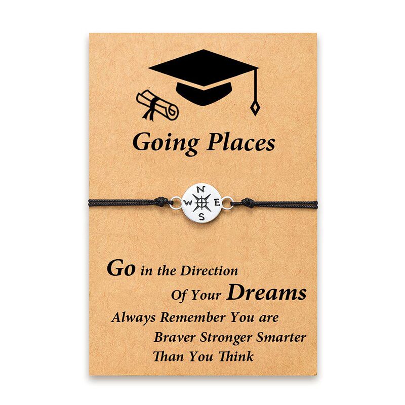 Hand-Woven Compass Bracelet Alloy Compass Pendant Graduation Season Gift Single Rope Woven Compass Bracelet