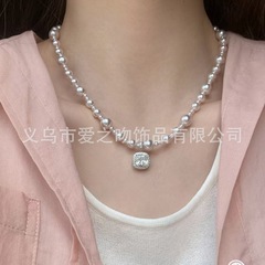 方糖锆石链条珍珠项链吊坠时尚轻奢高级韩版气质名媛锁骨厂家