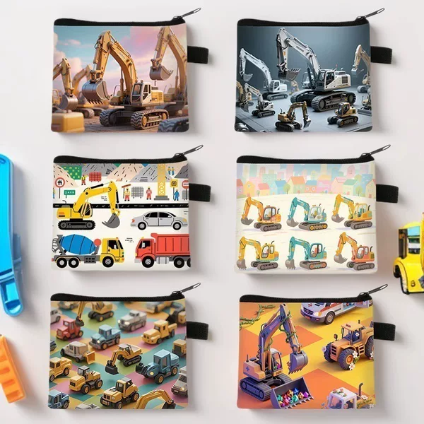 New Cartoon Excavator Children's Coin Purse Student Printed Storage Bag Boy Portable Card Holder Cross-Border Wholesale