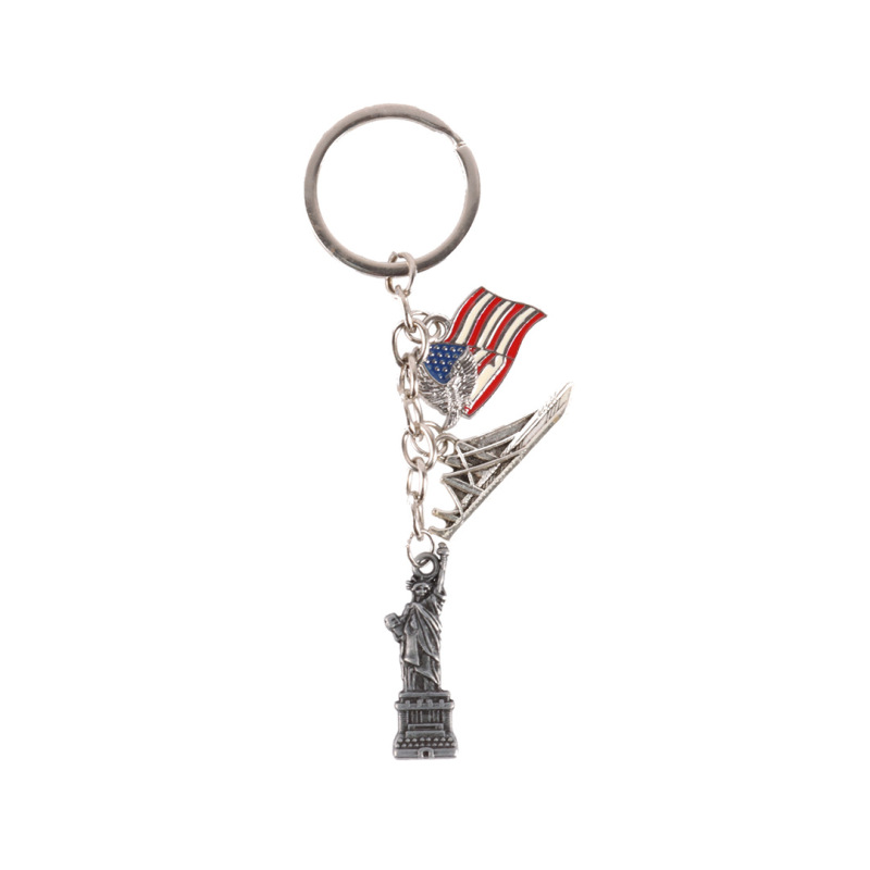 Statue of Liberty Landmark Tourist Souvenir Creative Flag Pendant Custom European and American Metal Keychain