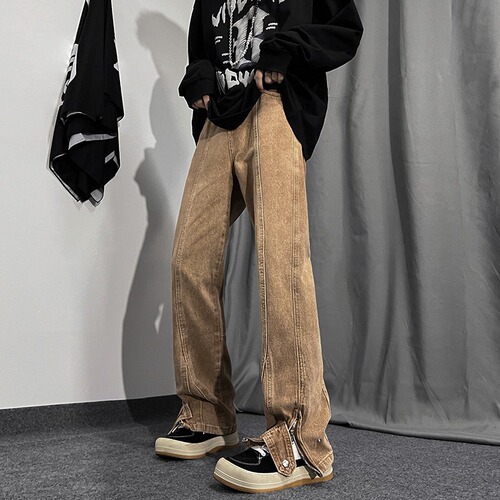 Split American high street jeans men's spring and autumn style ins fashion brand wide-leg pants oversize loose autumn pants