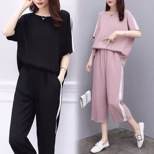 Summer Korean-style two-piece set for large size women, loose and comfortable wide-leg pants set for plus-size women