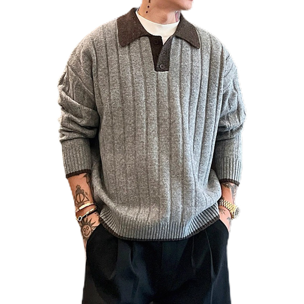 Explosiones transfronterizas de tamaño grande europeo polo camiseta con solapa camiseta de punto suéter hombre color viejo viento de otoño y invierno fábrica al por mayor