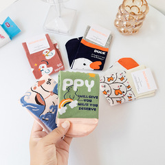 Children's Socks, Spring and Autumn Thin Pure Cotton Cartoon Cute Ins Trendy Summer Women's Student Mid-Calf Sports Socks