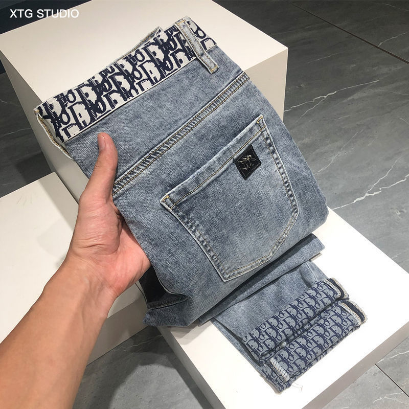 High-end embroidered jeans men's summer...