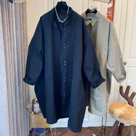 工厂 商场P牌捡漏女装早秋宽松蝙蝠袖廓形立领洋气长风衣外套大衣