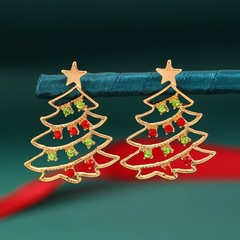 ヨーロッパとアメリカのクロスボーダーライト高級クリスマススターダイヤモンドステッチクリスマスツリーイヤリング女性用カラフルなクリスマス絶妙なイヤリング