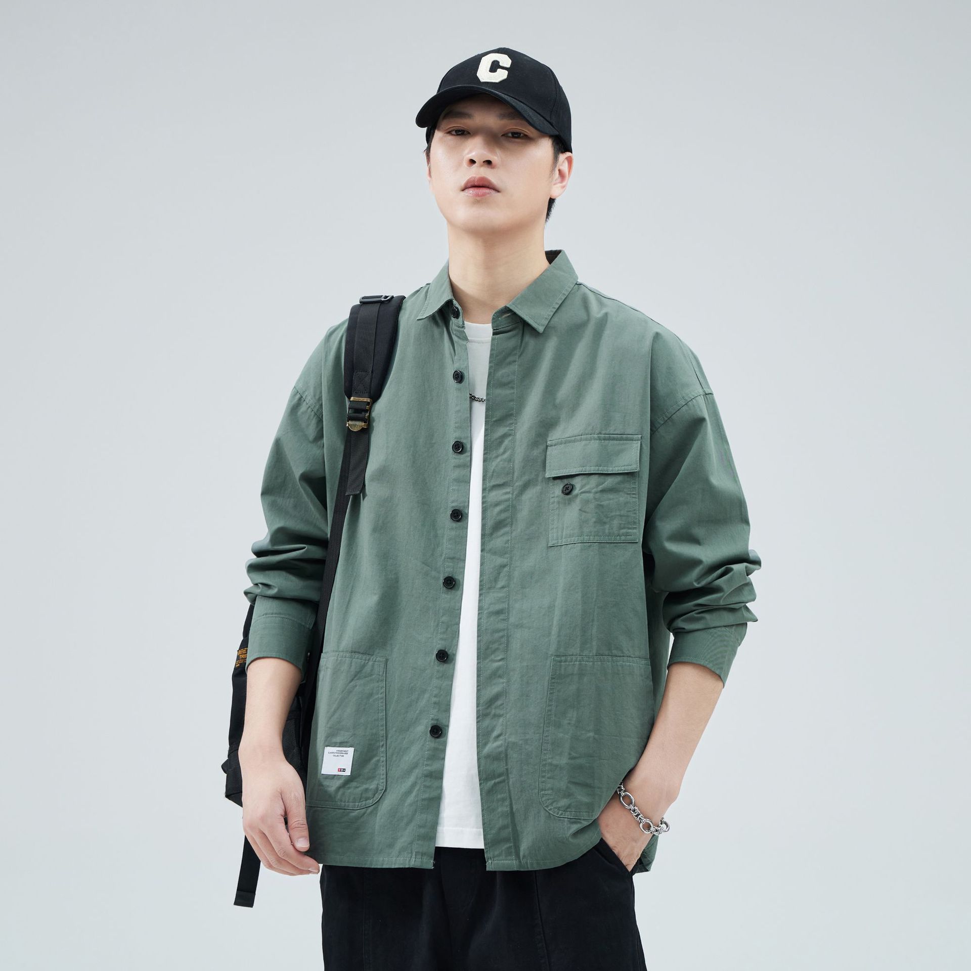 Camisas personalizadas de primavera y verano masculinas, ropa suelta, algodón coreano casual simple, bolsillo único, fresco, japonés