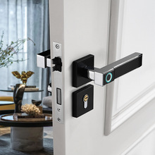 承域黑色室内卧室书房办公门把手木门电子锁静音58分体智能指纹锁